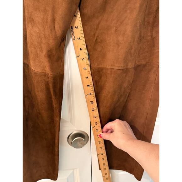 Nili Lotan 8 Goatskin Suede Paris Pants Drop Crotch Slouchy Leather Cognac Brown - Picture 11 of 16